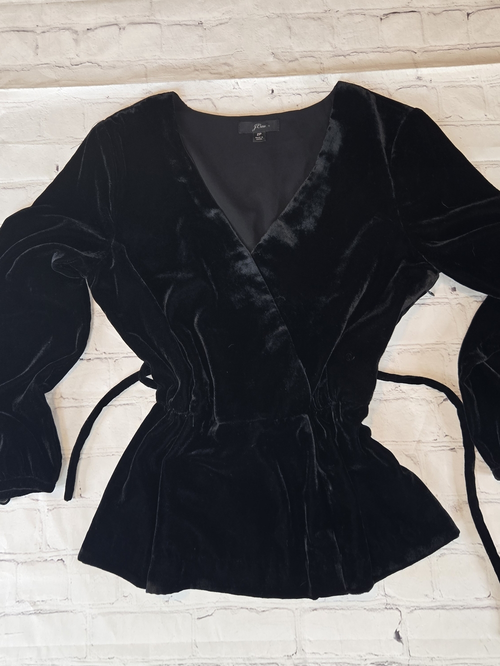 Y2k J.Crew Black Velvet V Neck Tie Back Babydoll Top Sz 2 P Goth Whimsigoth